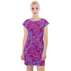 Red Purple And Blue Floral Cap Sleeve Mini Body Con Dress