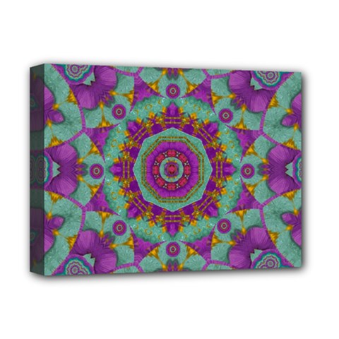 Water Garden Lotus Blossoms In Sacred Style Deluxe Canvas 16  X 12  (stretched)  by pepitasart