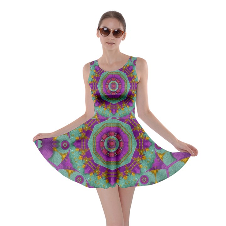 Water Garden Lotus Blossoms In Sacred Style Skater Dress