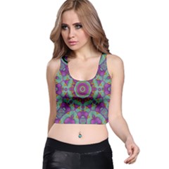 Water Garden Lotus Blossoms In Sacred Style Racer Back Crop Top by pepitasart