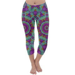 Water Garden Lotus Blossoms In Sacred Style Capri Winter Leggings  by pepitasart