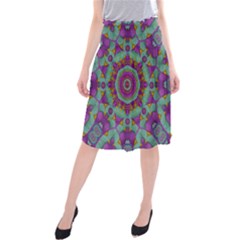 Water Garden Lotus Blossoms In Sacred Style Midi Beach Skirt by pepitasart