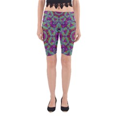 Water Garden Lotus Blossoms In Sacred Style Yoga Cropped Leggings by pepitasart