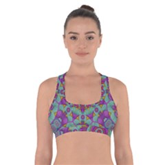 Water Garden Lotus Blossoms In Sacred Style Cross Back Sports Bra by pepitasart