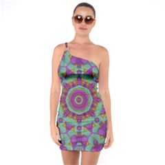 Water Garden Lotus Blossoms In Sacred Style One Soulder Bodycon Dress by pepitasart