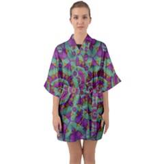 Water Garden Lotus Blossoms In Sacred Style Quarter Sleeve Kimono Robe by pepitasart