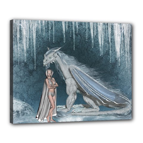 Wonderful Fairy With Ice Dragon Canvas 20  X 16  (stretched) by FantasyWorld7