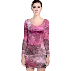 Pink Crystal Fractal Long Sleeve Velvet Bodycon Dress