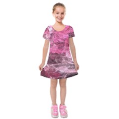 Pink Crystal Fractal Kids  Short Sleeve Velvet Dress