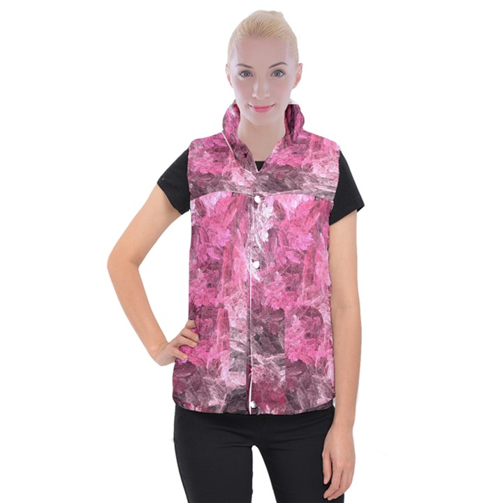 Pink Crystal Fractal Women s Button Up Vest