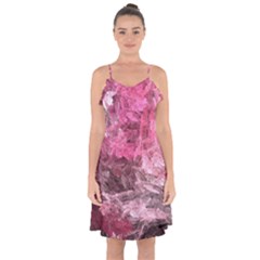 Pink Crystal Fractal Ruffle Detail Chiffon Dress