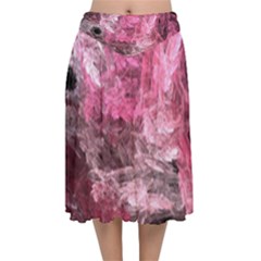 Pink Crystal Fractal Velvet Flared Midi Skirt