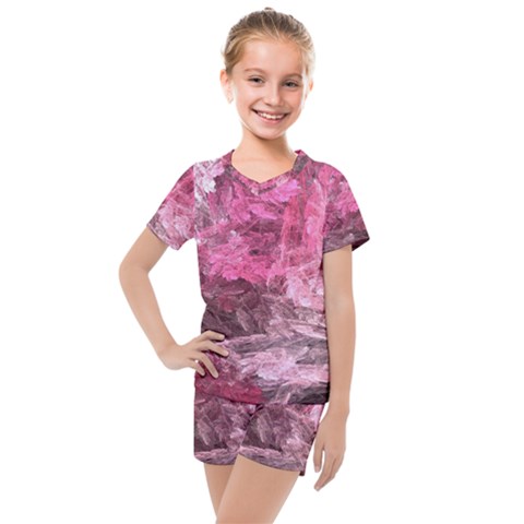 Pink Crystal Fractal Kids  Mesh Tee And Shorts Set by bloomingvinedesign