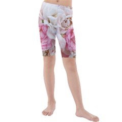 Pink And White Flowers Kids  Mid Length Swim Shorts by bloomingvinedesign