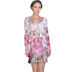 Pink And White Flowers Long Sleeve Nightdress by bloomingvinedesign