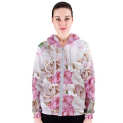 Pink And White Flowers Women s Zipper Hoodie