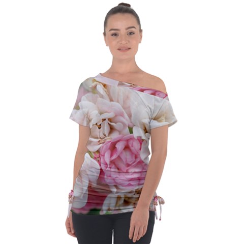 Pink And White Flowers Tie-up Tee by bloomingvinedesign