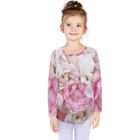 Pink And White Flowers Kids  Long Sleeve Tee by bloomingvinedesign