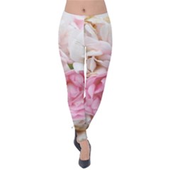 Pink And White Flowers Velvet Leggings