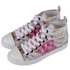 Pink And White Flowers Women s Mid-top Canvas Sneakers by bloomingvinedesign