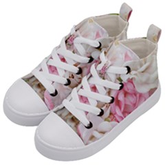 Pink And White Flowers Kid s Mid-top Canvas Sneakers by bloomingvinedesign