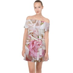 Pink And White Flowers Off Shoulder Chiffon Dress