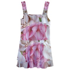 Pink And White Flowers Kids  Layered Skirt Swimsuit