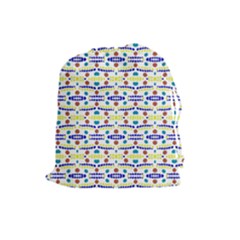 Retro Blue Yellow Brown Teal Dot Pattern Drawstring Pouch (large) by BrightVibesDesign