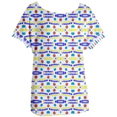 Retro Blue Yellow Brown Teal Dot Pattern Women s Oversized Tee by BrightVibesDesign