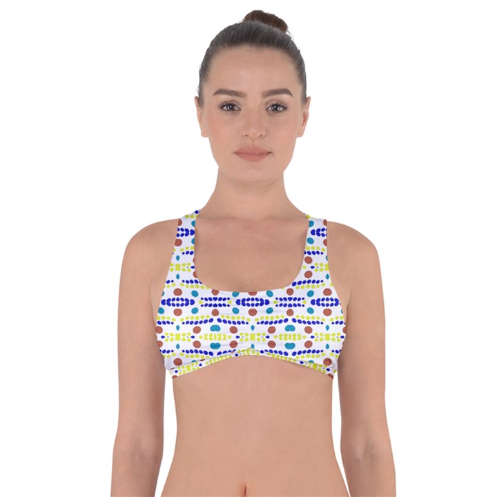 Retro Blue Yellow Brown Teal Dot Pattern Got No Strings Sports Bra