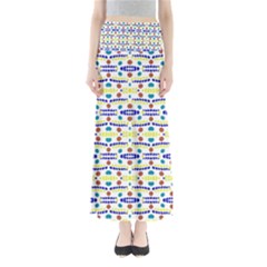 Retro Blue Yellow Brown Teal Dot Pattern Full Length Maxi Skirt by BrightVibesDesign