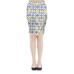 Retro Blue Yellow Brown Teal Dot Pattern Midi Wrap Pencil Skirt by BrightVibesDesign