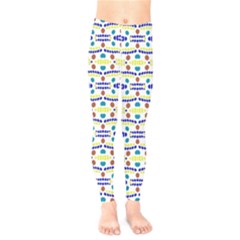 Retro Blue Yellow Brown Teal Dot Pattern Kids  Legging by BrightVibesDesign