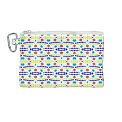 Retro Blue Yellow Brown Teal Dot Pattern Canvas Cosmetic Bag (medium)