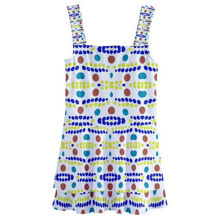 Retro Blue Yellow Brown Teal Dot Pattern Kids  Layered Skirt Swimsuit