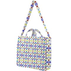 Retro Blue Yellow Brown Teal Dot Pattern Square Shoulder Tote Bag