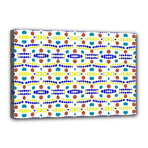 Retro Blue Yellow Brown Teal Dot Pattern Canvas 18  X 12  (stretched) by BrightVibesDesign