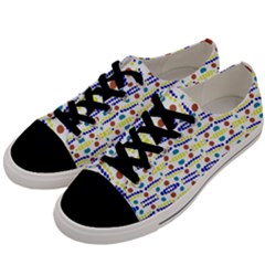 Retro Blue Yellow Brown Teal Dot Pattern Men s Low Top Canvas Sneakers by BrightVibesDesign