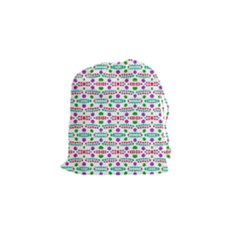 Retro Purple Green Pink Pattern Drawstring Pouch (small) by BrightVibesDesign