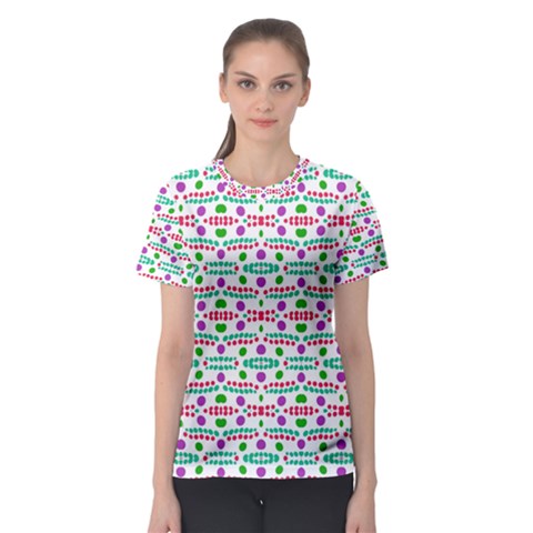 Retro Purple Green Pink Pattern Women s Sport Mesh Tee by BrightVibesDesign