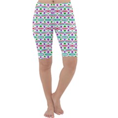 Retro Purple Green Pink Pattern Cropped Leggings  by BrightVibesDesign