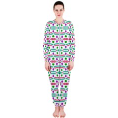 Retro Purple Green Pink Pattern Onepiece Jumpsuit (ladies)  by BrightVibesDesign