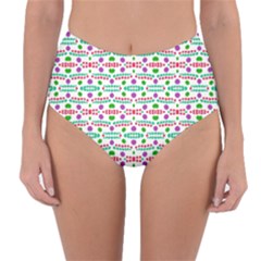 Retro Purple Green Pink Pattern Reversible High-waist Bikini Bottoms by BrightVibesDesign