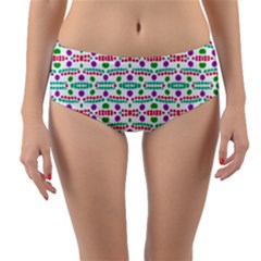 Retro Purple Green Pink Pattern Reversible Mid-waist Bikini Bottoms by BrightVibesDesign