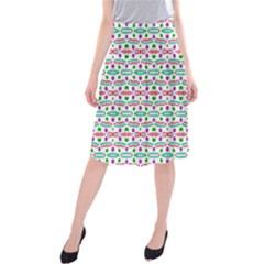 Retro Purple Green Pink Pattern Midi Beach Skirt by BrightVibesDesign