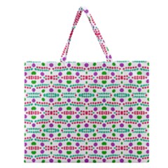 Retro Purple Green Pink Pattern Zipper Large Tote Bag by BrightVibesDesign