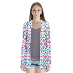 Retro Purple Green Pink Pattern Drape Collar Cardigan by BrightVibesDesign