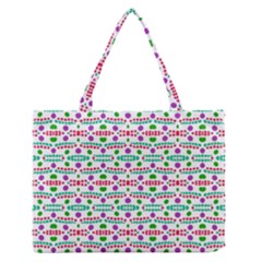 Retro Purple Green Pink Pattern Zipper Medium Tote Bag by BrightVibesDesign