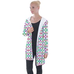 Retro Purple Green Pink Pattern Longline Hooded Cardigan