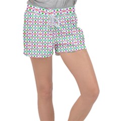 Retro Purple Green Pink Pattern Women s Velour Lounge Shorts